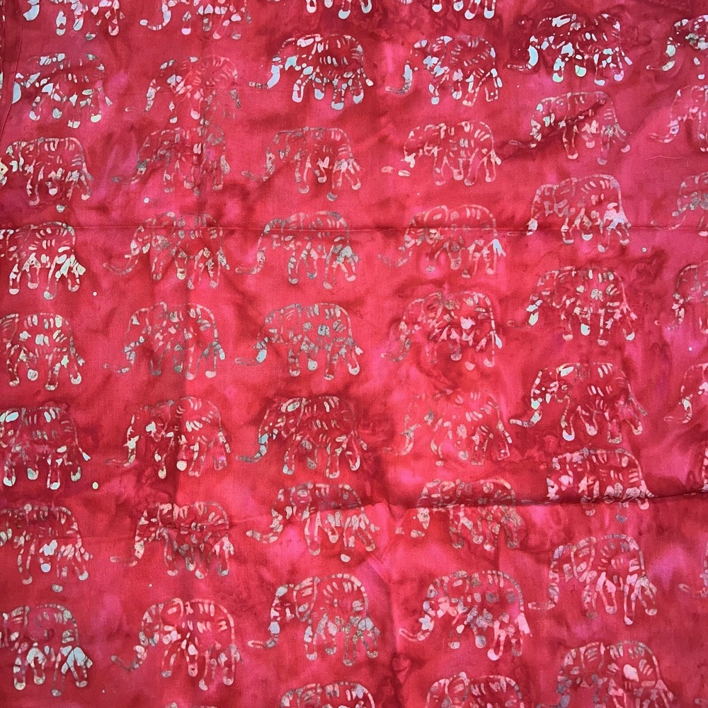 Cotton Fabric - 42" X 1.5 Yards - Red Tie Dye With Elephants